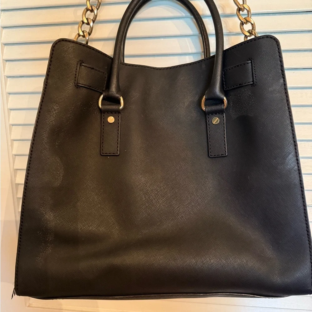 Michael Kors Black Leather Shoulder Bag with Gold Hardware